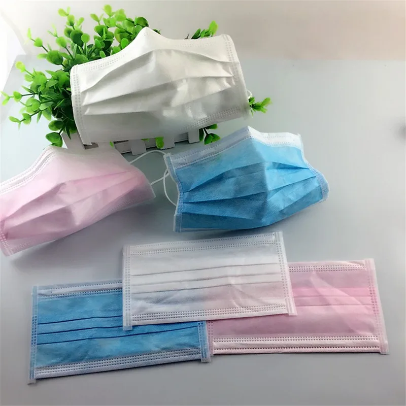

10PCS Non-woven 3 Layer Disposable Surgical Medical Earloop Mouth Masks White Blue Pink Anti-dust Windproof Breathable Masks