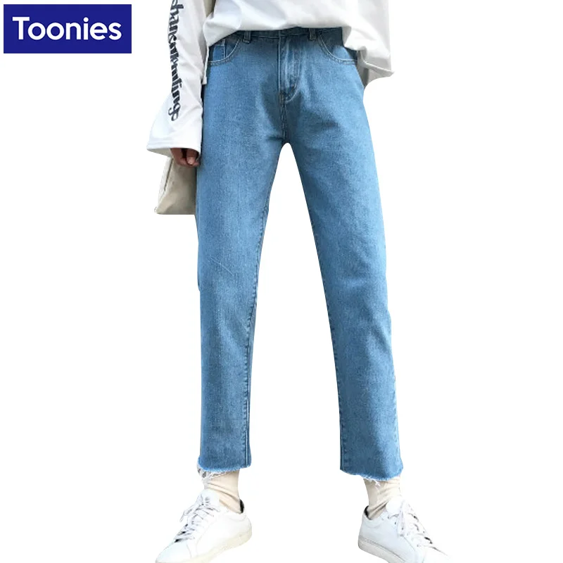 

Vintage Washed Jeans for Women 2017 Spring High Waist Jeans BF Style Hollow Jeans Harem Pants Light Blue Trousers for Women New