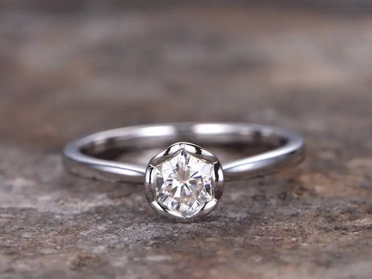 

Bridal wedding ring 6.5mm Round Cut Engagement ring 925 sterling silver wedding band Floral white gold plated Retro vintage