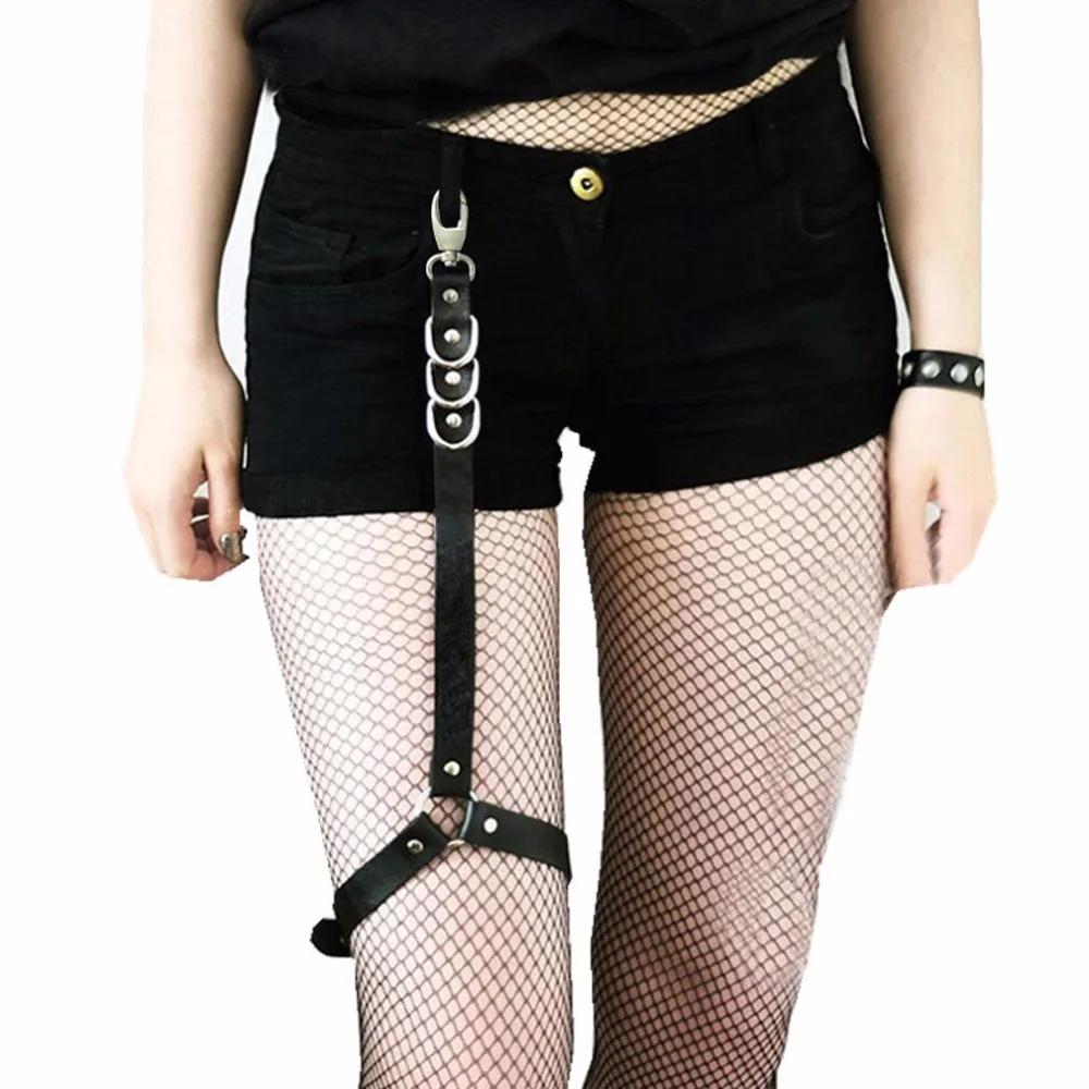 

Sexy Women Harajuku Single Strap Clip Leather Punk Suspender Hook Belts Adjustable Leg Cage Handmade Sock Garter Belt Harness