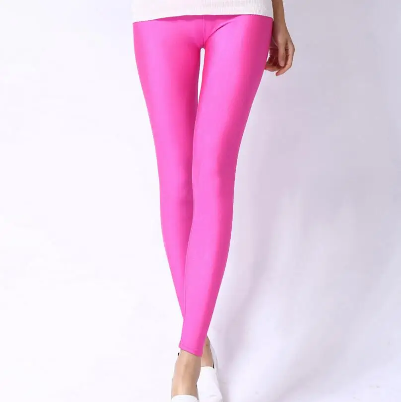K036 Rose CUHAKCI женские блестящие брюки леггинсы Горячая Распродажа Леггинсы сплошной цвет флуоресцентный спандекс эластичный повседневные брюки блестящие леггинсы - Цвет: K036 Rose