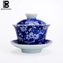 160 мл Цзиндэчжэнь Винтаж белого и голубого цвета сливы цветок окрашенные Кофе Чай чаша Посуда для напитков делая Чёрный чай Кофе Gaiwan