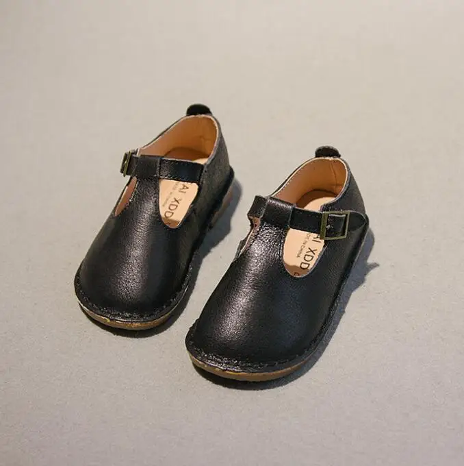 Весна и осень новая детская обувь для девочек в стиле ретро с Т-образной мягкой подошвой из натуральной кожи обувь принцессы - Цвет: black