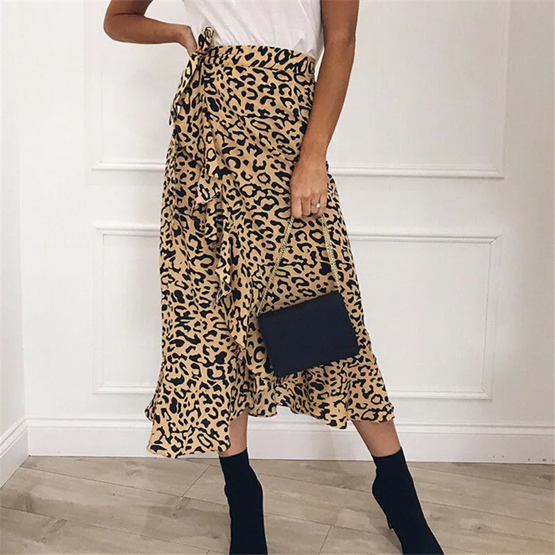 

High Waist Boho Leopard Printed Long Skirt Women Ruffles Maxi Skirts Beach Holiday Skirts Female Chic Vintage 2019 Summer Skirt