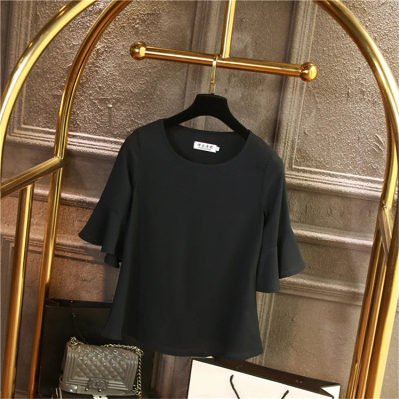 2019 Summer obesity Chiffon Blouse Plus Size 6XL 5XL Women flare sleeve Beautiful Self-cultivati Shirt blouse Show thin