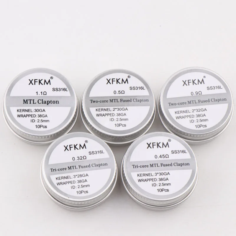 Новая нагревательная проволока XFKM 10 шт./кор. NI80/A1/SS316L MTL Clapton готовые катушки для RDA