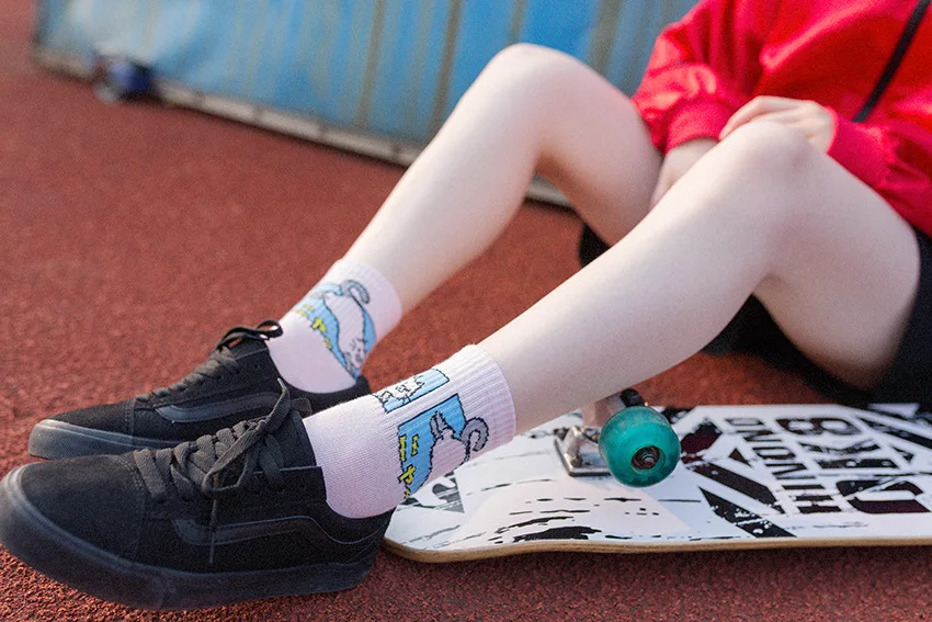 Женские модные короткие носки в стиле Харадзюку с изображением кота, собаки, динозавра, мультяшных животных, корейские стильные женские носки для скейтборда, крутые носки для девочек