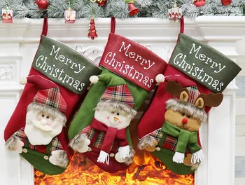 

3pc/lot Merry Christmas 25x46cm lovely santa claus elk santa boy Christmas tree stand Hanging candy bag socks Gift party decor