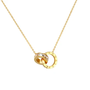 

New A Circle Crystal Roman Numerals Double Buckle Woman Necklace Female Titanium Steel Gold Clavicle Necklace Pendant Jewelry