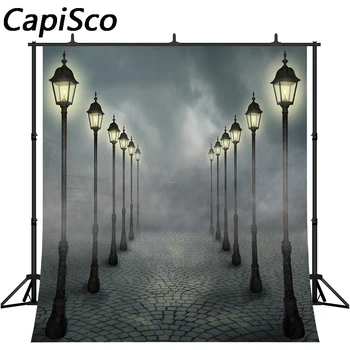 

Capisco photography backdrop Dark Foggy Blurred Houses Street light Square Guide background photo studio camera fotografica