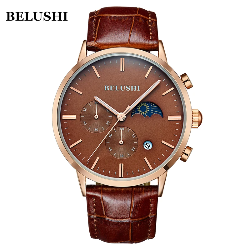 

Quartz Men's Watches Fashion Sport 30 Meter Life Waterproof Business Chronograph Complete Calendar Luminous Moon Phase