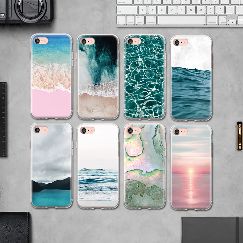 

For iPhone 4 4S 5 5S SE 6 6S 7 8 Plus X XR XS Max TPU Fundas Cover Sun Beach Sea Water Ocean Waves Silicone Phone Case