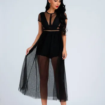 

Sleeveless Sexy Women Dress 2020 Spring Autumn Birthday Elegant Evening Party Dress Club Mesh Bandage Vestidos