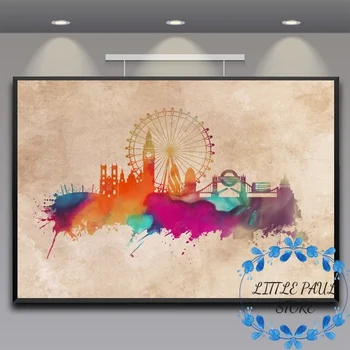 

London skyline city watercolor city art Canvas Poster city map poster Wall Pictures for Living Room No Frame