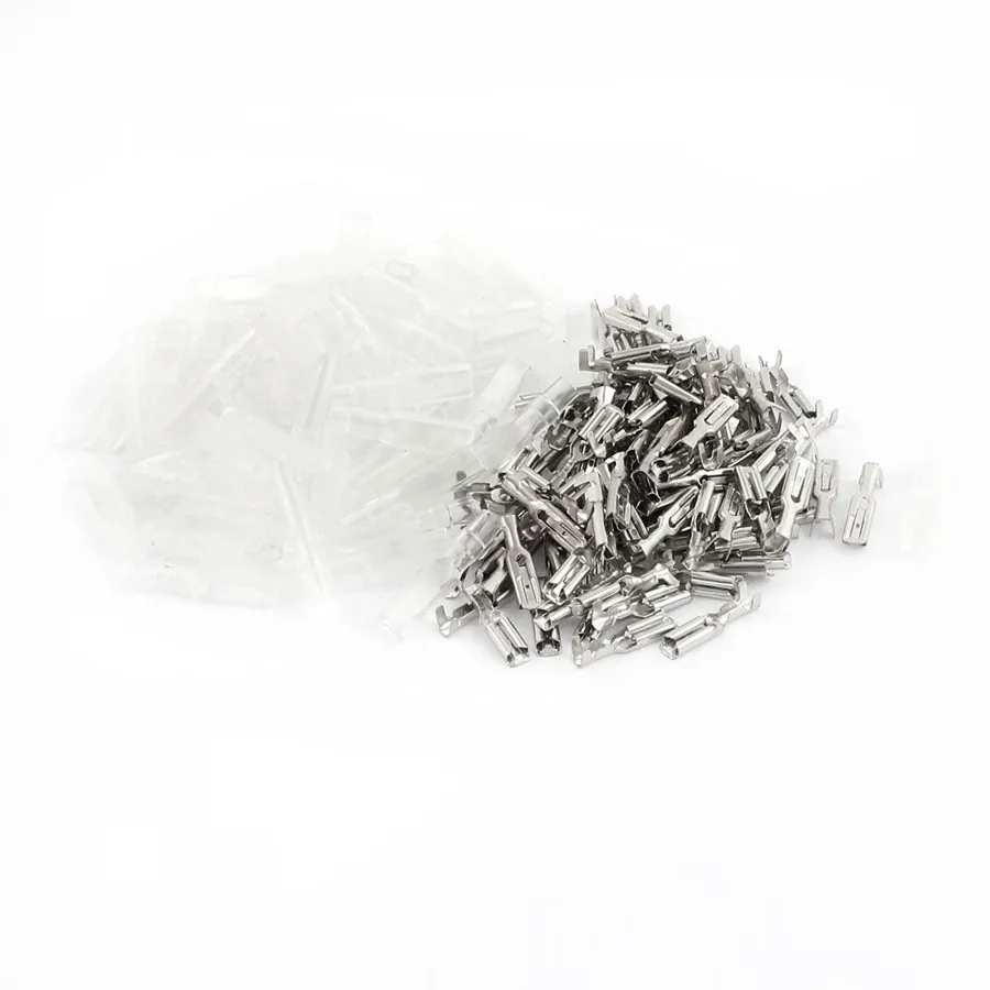 

100 Sets Silver Tone 2.8mm Width Female Locking Terminal Connectors with PVC Jacket