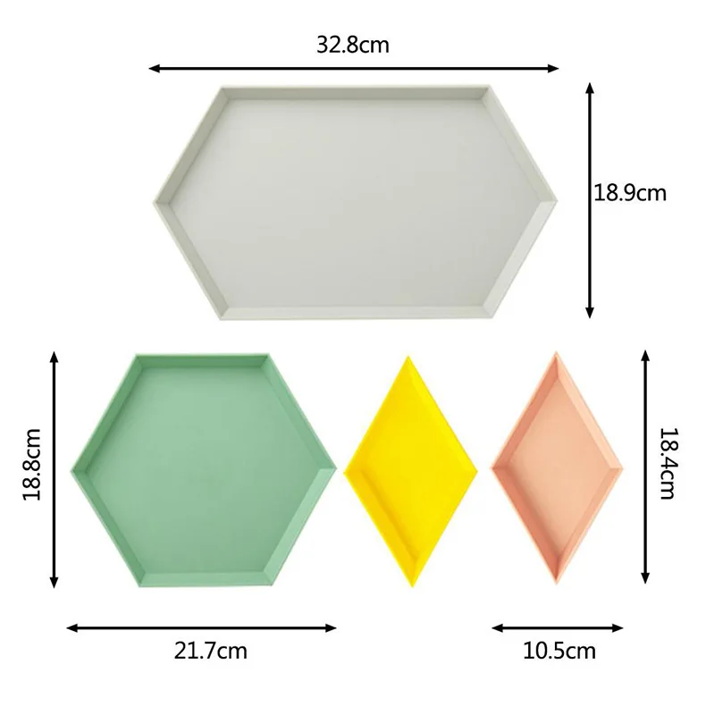 4 шт., скандинавские геометрические многоугольные лотки для хранения, настольный комбинированный ПП лоток для хранения чая, фруктовая тарелка, декоративный поднос, Домашний Органайзер