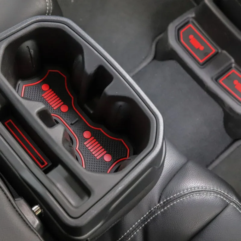 Set Rubber Red  White Car Interior Gate Slot Pad Mat Cup Mat Pad Decoration for Jeep Wrangler JL 2018+ Car Styling Accessories (30)