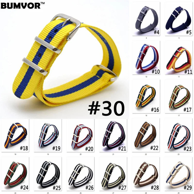 

Wholesale Solid Black Watch 20 mm Multi Color Army Military nato fabric Nylon watchbands Strap Bands strap on for hours