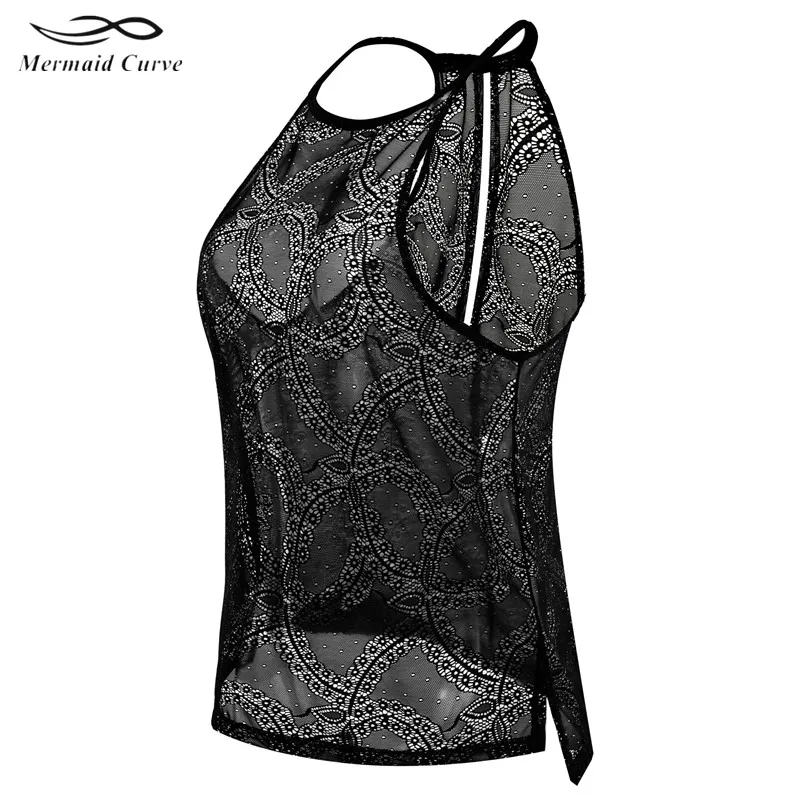 

Mermaid Curve Hollow Lace Flower Women Sports Tank Top Loose Quick Dry Yoga Fitness Perspective Clothing Women Sports Vest
