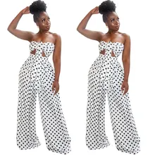 White Polka Dot 2 Piece Sweat Suits Sleeveless Women Tracksuit Bow Tie Off Shoulder Crop Top And Wide Leg Pants Two Piece Set polka dot bow tie split back crop top