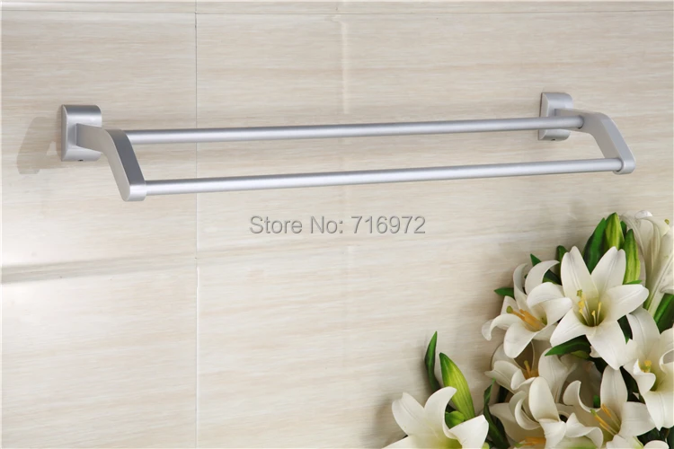 

Free Shipping Wall Mounted Space Aluminium Double Towel Bars,Towel Rail, Towel Holder,Bathroom Accessories-Wholesale-5525