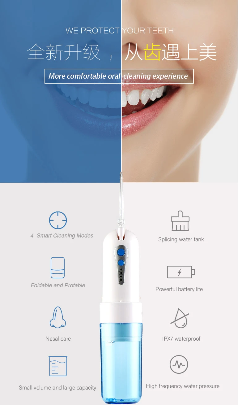 Портативный ирригатор для полости рта с usb зарядкой, уход за зубами и мытье носа, перезаряжаемый ирригатор для воды 150 мл, ирригатор для полости рта, водный Флоссер