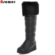 Asumer, большие размеры 34-42, теплые зимние сапоги женские зимние сапоги на платформе с густым мехом женские сапоги до колена на Плоском Каблуке
