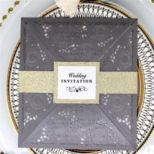 Высококачественный костюм лазерный Вырез свадебные пригласительные карты индивидуальный заказ цвета слоновой кости белый разноцветный конверт и ремень