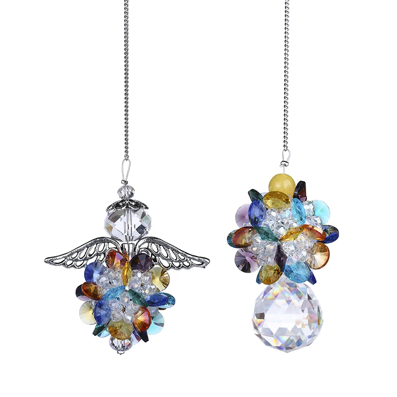 

H&D 2pcs Crystal Suncatcher Hanging Pendant Angel Handmade Ornament Wedding Decor Rainbow Maker Prisms Home Fengshui Decoration