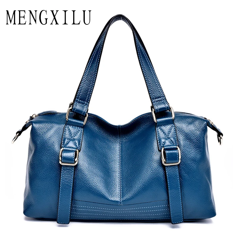 

MENGXILU Fashion Women Boston Shoulder Bag Genuinue Leather Handbags Large Capacity Casual Bag Female Tote Bags Sac A Main