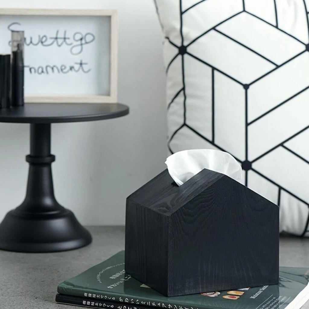 Wooden Tissue Box Holder House Shaped Napkin Case for Bathroom Livingroom Home Decors