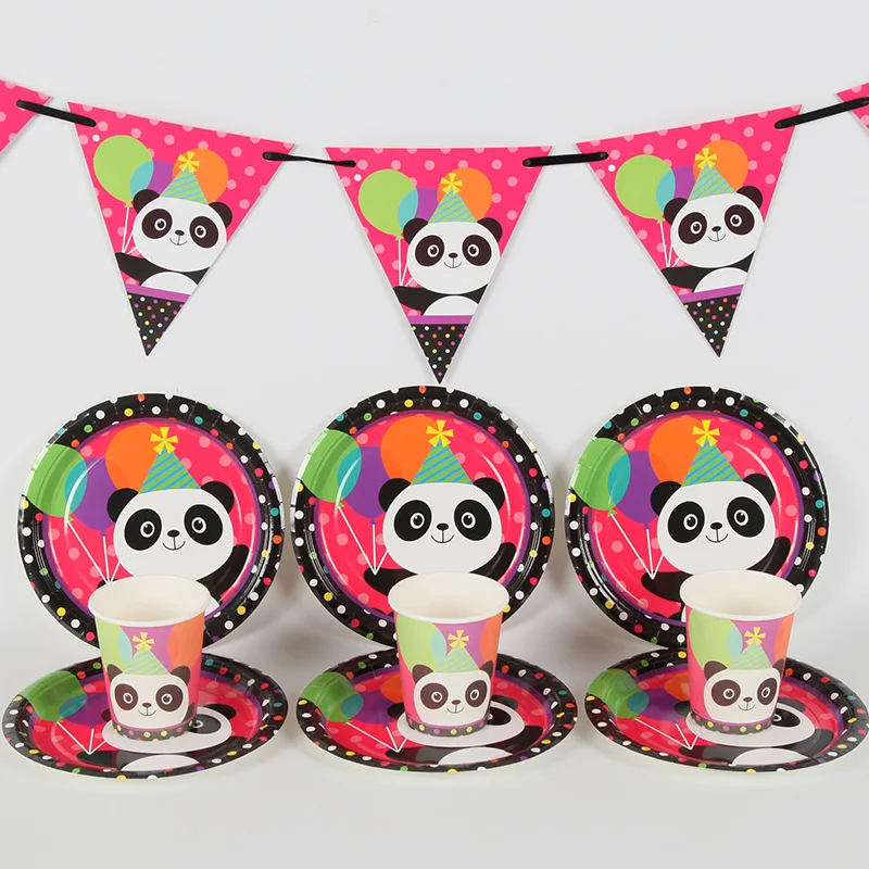 

32pcs/lot Panda Theme Disposable Tableware Sets Decoration for Kids Cartoon Birthday Party Decoration The kids Favor Tableware