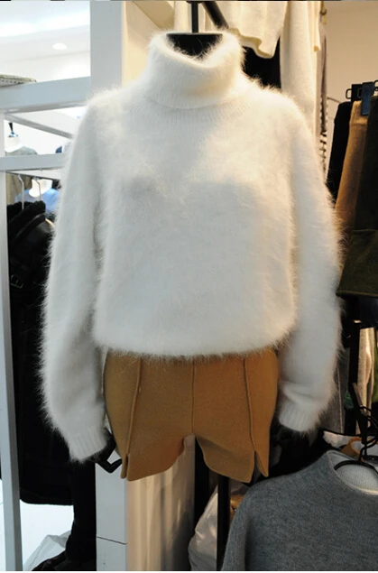 Winter Thick Warm Mink Cashmere Sweater Women Oversized Turtleneck Knitted Sweaters and Pullovers Loose White Fuzzy Sweater Coat (2)