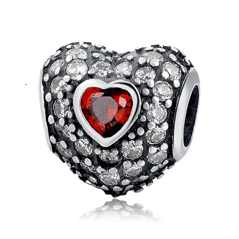 Fit DIY Charms Bracelets Authentic 925 Sterling Silver Love Hearts Shape Beads With Colours& Clear CZ Jewelry Making Gifts