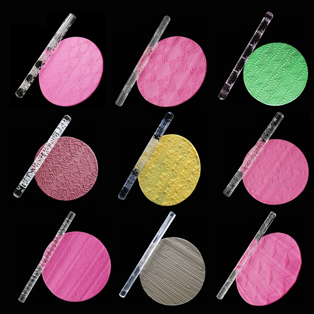 

1PC Acrylic Rolling Pin Fondant Cake Impression Rolling Pin Pastry Roller Embossing Baking Tools Kitchen Gadgets Accessories