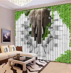 Шторы зеленый лист, кирпич, слон плотные 3D окна s Для Гостиная занавески в спальню вышитые шторы индивидуальные размеры