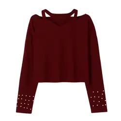 Рубашка женская красная рубашка 2019 с v-образным вырезом и длинным рукавом без бретелек Толстовка Повседневная Блузка пуловер koszula damska-30