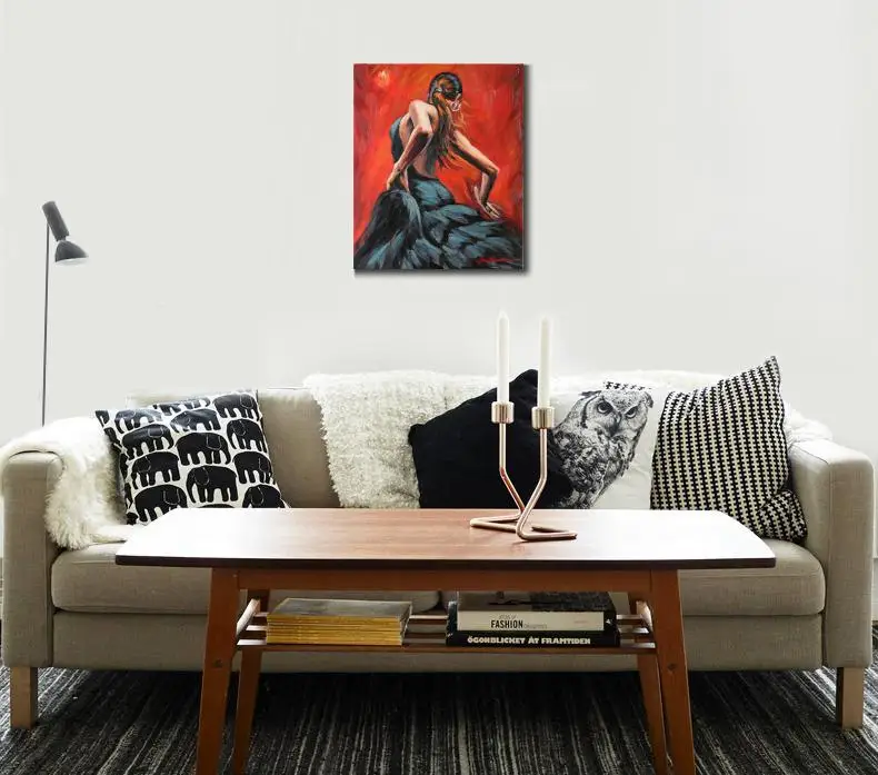 Холст искусство масло женщины портрет, картина Танцовщица фламенко в черном платье импрессионистское произведение искусства для украшения спальни