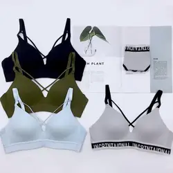 С перекрестными ремешками модные Bralette Для женщин Intimates Твердые Бесшовные Push Up Bra провода Бесплатная собрать белье девушка бюстгальтер