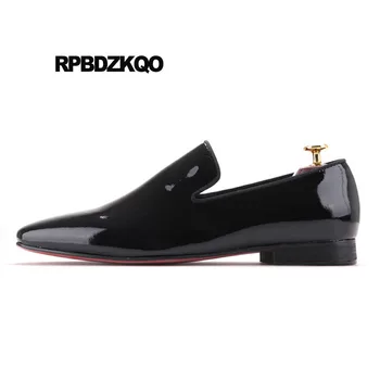 

Men High Quality 47 Handmade Leather Shoes Black Deluxe Loafers Big Size 11 Genuine Dress Party Italian Patent Square Toe Real