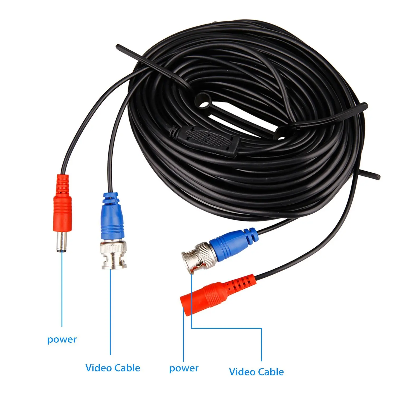 Evtevision 60ft Pure Copper BNC DC Video Power Cable Security Camera Wire Cord Extension Cable