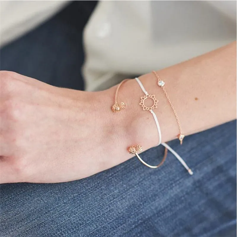 

wholesale 3PCS/set very simple about pure copper casting love crystal pineapple open metal bangle bracelet indian bracelet