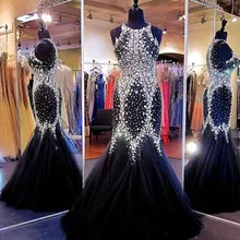 Платье русалки для выпускного вечера с круглым вырезом без рукавов на молнии со шлейфом из тюля с кристаллами длинное вечернее платье vestido de festa