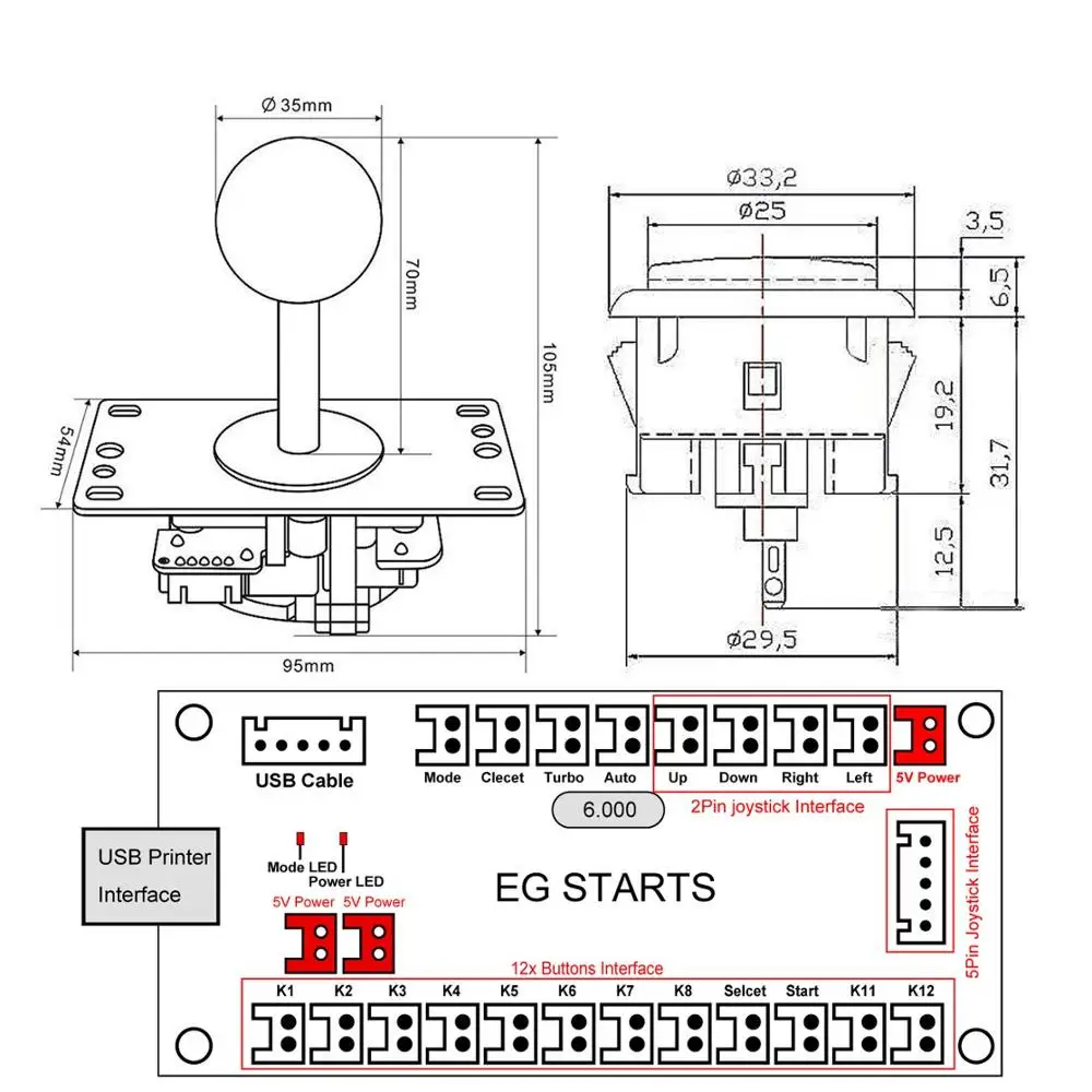 Sanwa 2 плеер USB Аркада набор джойстиков DIY набор совместимых видеоигр белый/черный Стик 16x OBSF-30 смешанные цвета кнопки