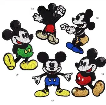

DZ 5pcs/set Sequins Mouse Iron on Patches for Clothes Jeans Big Motif Embroidery Applique Rat Mickey Sequined Patch Sewing DIY