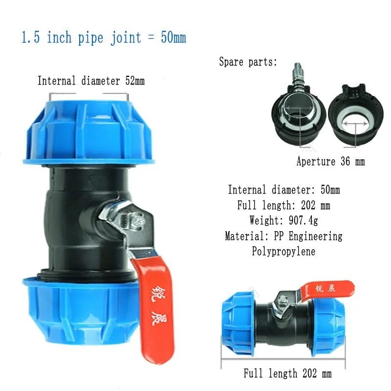 High-pressure Pe Pipe Fittings Quick-opening Valve Water Pipe Switch Quick-connect Fittings Ball Valve 4 Points 6 To 1 Inch - Цвет: 1.5 inch steel core