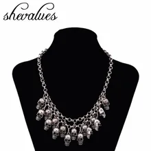 Shevalues Silver Gold Vintage Necklace Women Skeleton Skull Choker Necklace Chain Punk Goth Antique Pendant Collares Jewelry