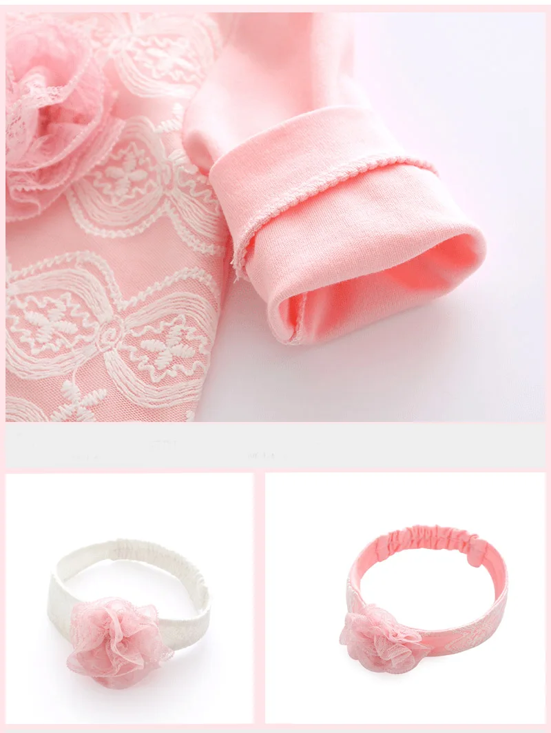 CLEARANCE Newborn Baby Girl Cotton Lace Footies 1piece Overall with Hair Band New Spring Infant Girl Clothes Born 3m BIG SALE