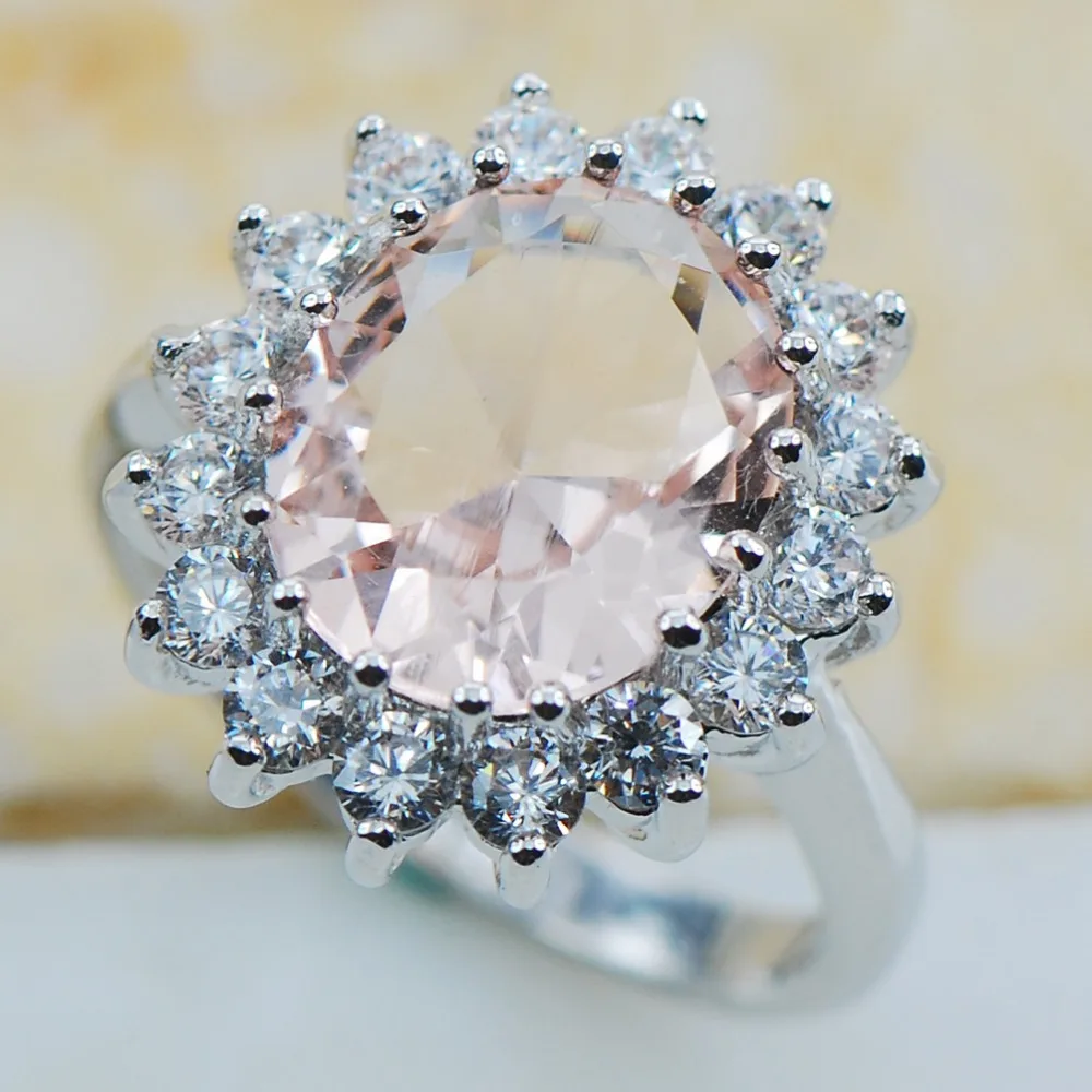 

Morganite 925 Sterling Silver Top Quality Fancy Jewelry wedding Ring Size 5 6 7 8 9 10 11 F1179