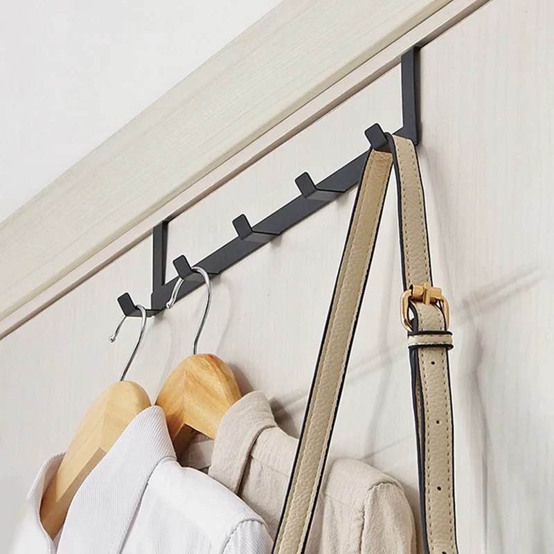 

5 Hooks Bearing About 5kg Connected Door Clasp Iron Art Clasp Door Hook Living Room Wall Hanger Hat Durable Kitchen